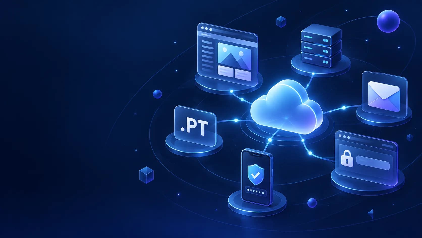 Ilustração conceptual de infraestrutura cloud e serviços digitais